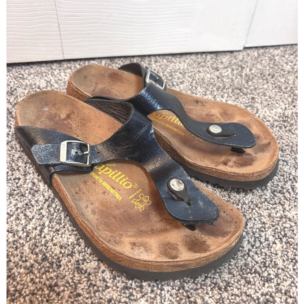 Papillio Birkenstock Black Patent Leather Thong‎ Sandals Women's Size 39 EU 8 US